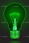 Green Glowing Lightbulb with Power Text Inside